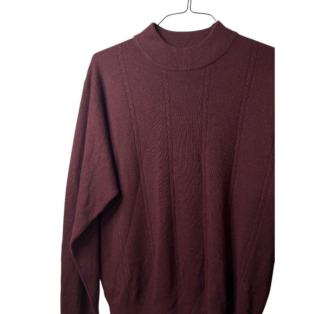 Stuart Hughes SH Men Medium Burgundy Mock Neck Sweater Textured Knit Long Sleeve